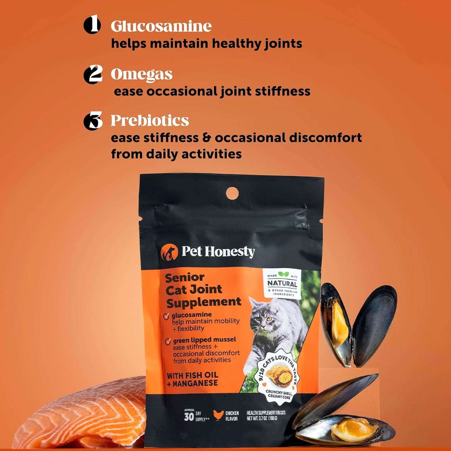 Cat Hip & Joint Health Crunchy & Creamy Chews - Cat Joint Support Supplement with Glucosamine, Health Supplies & Hip Support for Indoor & Outdoor Cats (Chicken 30-Day Supply)