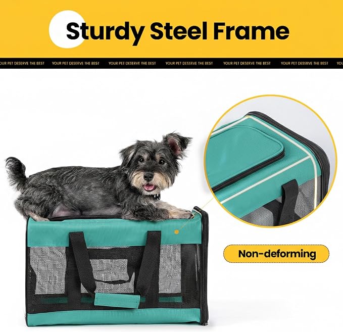 Conlun Cat Carrier Airline Approved, Soft-Sided Dog Carrier with Inner Safety Leash, Pet Transport Carrier for Small-Medium Cats Puppies up to 15 Lbs,Travel Kitten Carrier Bag -Turquoise,M