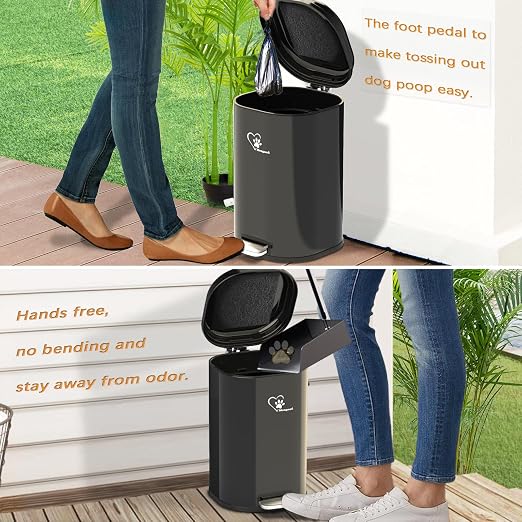 Dog Poop Trash Can Outsides, 18L/4.76 Gal Portable Waste Bin with Lid and Removable Inner Odor Control for Indoor Outdoor Dog Waste Station for Bathroom &Kitchen -with Pooper Scooper Set