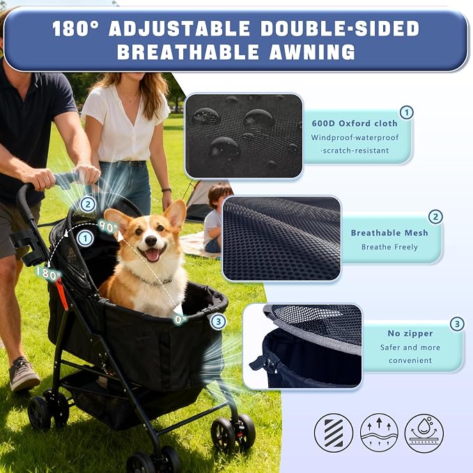 4 Wheels Pet Stroller 4 in 1 Pet Stroller with Detachable Carrier for Small & Medium Dogs Cats up to 55 lbs Easy-Folding Travel Dog Wagon with Car Seat Breathable Mesh,Black