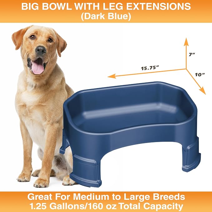 Neater Pet Brands Extra Large Water Bowl for Dogs, Elevated Outdoor Dog Water Bowl (1.25 Gallon XL Capacity), Big Trough Style Food Dish for Indoors or Outside, No Spill Large Dog Bowls, Dark Blue