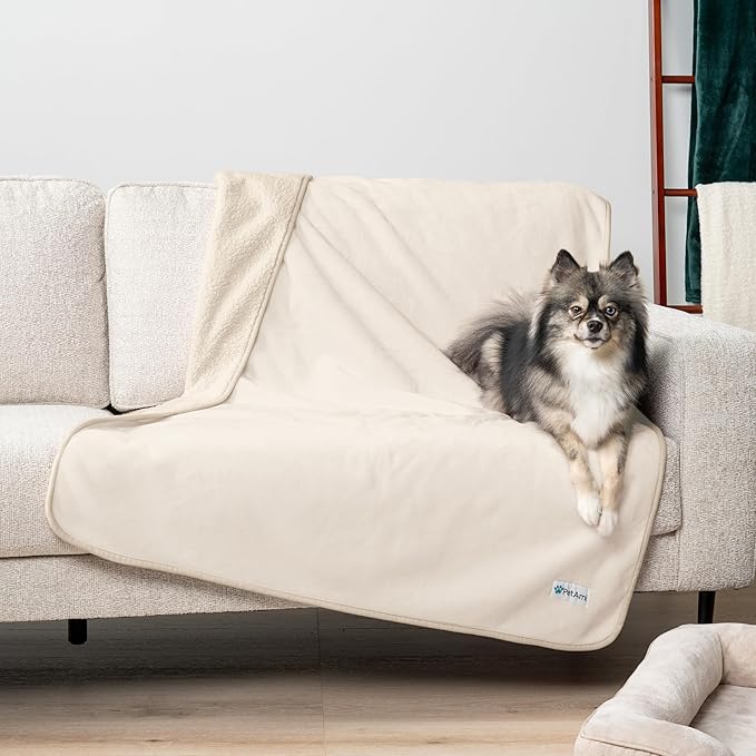 PetAmi Waterproof Dog Blanket for Extra Large Dogs, Pee Proof for Bed Couch, Reversible for Puppy Indoor Cat, Soft Dog Crate Cover Washable, Queen 90x90 Beige
