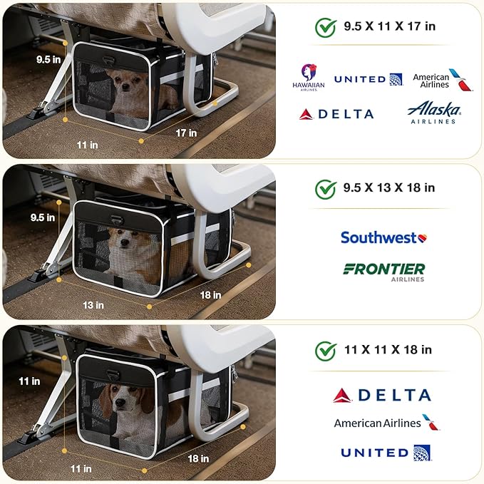 Lekereise Top-Expandable Pet Carrier 18x13x9.5 Inch Southwest Frontier Airline Approved Soft Sided Underseat to 15lbs Travel Carriers for Small Cats Dogs with Locking Safety Zippers Anti-Scratch Mesh