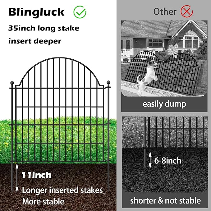 Blingluck Decorative Metal Garden Fence with Gate Lock 5 Panels, 32in (H) x 11.8ft (L) No Dig Dog Fence Outdoor for Yard, Temporary Rustproof Metal Wire Rabbit Dog Garden Border Fencing for Patio