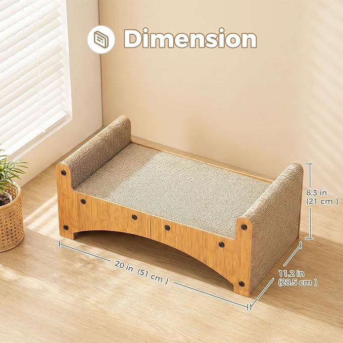 Avont Cat Scratcher Lounge, 3-in-1 Reversible Cardboard Scratching Bed, Horizontal Lounger for Indoor Cats Kittens - Nature