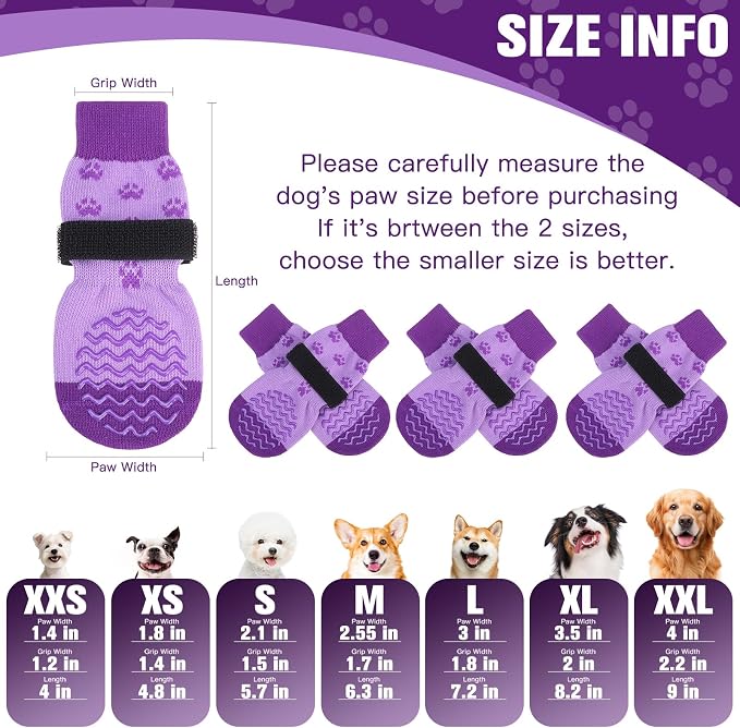 EXPAWLORER 6Pcs Anti Slip Dog Socks to Prevent Licking Paws, Dog Shoes for Hot Pavement Double Sides Dog Boots & Paw Protectors Booties for Hardwood Floors with Grippers Small Medium Large Senior Dogs