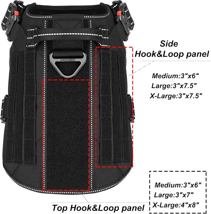 ICEFANG Tactical Dog Harness for X-Large Dogs,Full Metal Buckles Dog Vest | with MOLLE, Reflective,Adjustable,2 Leash Clips,Control Handle,No Pull,Soft Padded,Black,X-Large