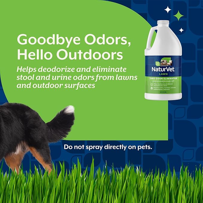 NaturVet - Yard Odor Eliminator - Eliminate Stool and Urine Odors from Lawn and Yard - Designed for Use on Grass, Plants, Patios, Gravel, Concrete & More - 64 oz Refill