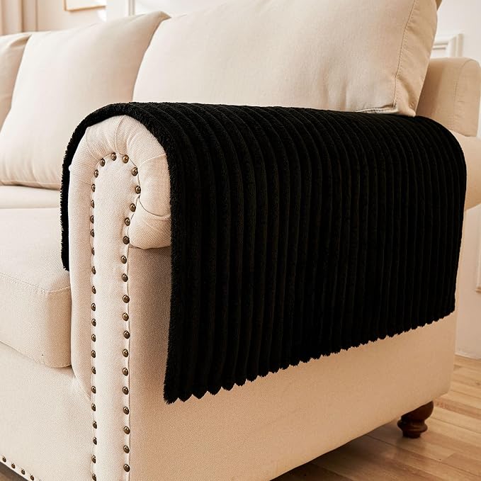 HAOMAIJIA Waterproof Couch Cover for Dogs Washable,Faux Fur Pet Couch Covers for Sofa,Soft Dog Bed Cover Non-Slip Couch Covers for 3 Cushion Couch Sofa Pet Friendly (Black, 23" x 23" 2 Pack)