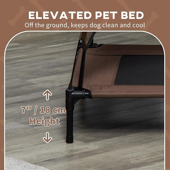 PawHut Elevated Dog Bed with Removable Canopy, Outdoor Dog Cot with UV Protection Canopy Shade, 36 inch Large Pet Bed for Camping, Coffee | Large Pet Bed, Outdoor Dog Cot, UV Protection Shade, Camping