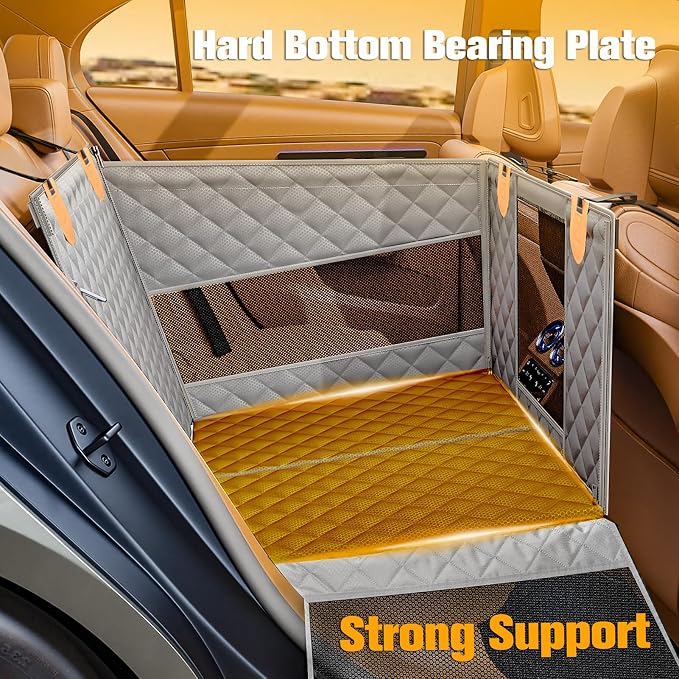 PETICON Large Dog Car Seat, Back Seat Extender for Dogs with Hard Bottom | Waterproof Medium Carseat for Dogs with 3 Mesh Windows, Pet Seat Cover for Cars, Trucks and SUVs