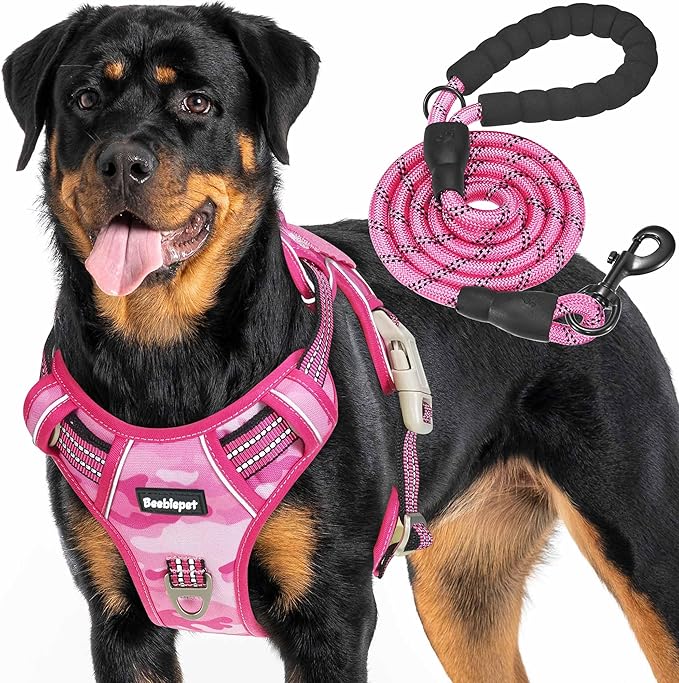 Beebiepet Heavy Duty Tactical Dog Harness for Small Dogs, No Pull Adjustable Pet Harness Reflective Service Training Easy Control Pet Vest Military K9 Working Dog Harnesses- Large, Pink Camo