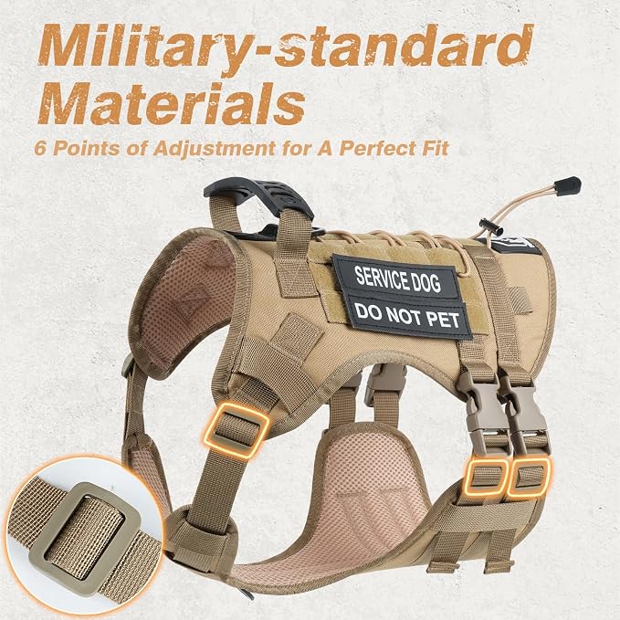 No Pull Tactical Dog Harness Small Sized Dog, Service Dog Vest, S, Brown | Tactical Dog Vest Harness and Leash Set, Adjustable Military Service Dog Harness with Handle for Medium Large Dogs