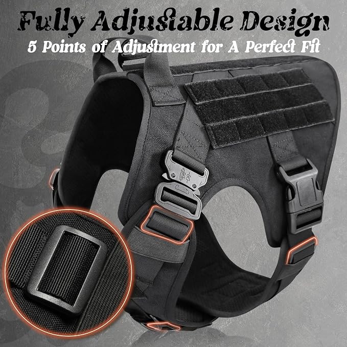 rabbitgoo Tactical Dog Harness X-Large, Heavy Duty Military No Pull Vest | Sturdy Metal Buckles, 5 Adjustments, Molle System, Powerful Pullers for Training, Hunting, Outdoor, Black, X-Large