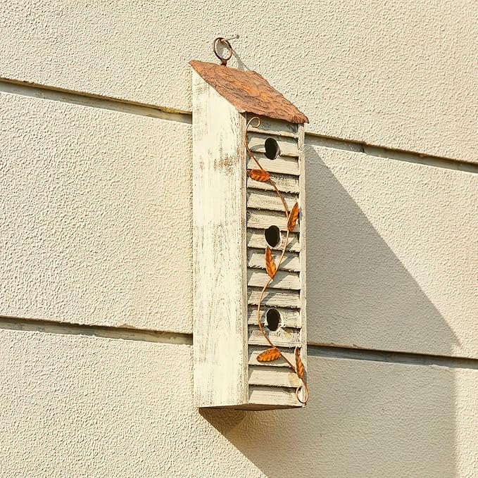Glitzhome 17.95" H Wooden Three-Tier Hanging Distressed Garden Birdhouse Decorative Bird House for Outdoors