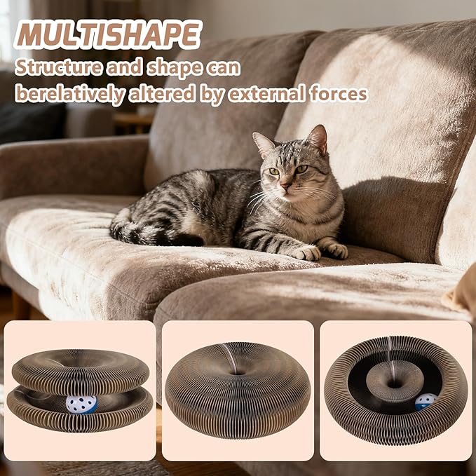 Magnetic Magic Organ Cat Scratcher Toy, Extra-Thick & Large Connectable Cardboard Scratching Board with Bell Ball, Interactive Enrichment Toy for Indoor Cats & Kittens (1 Pack)