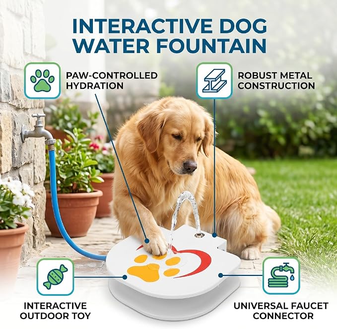 Pssopp Heavy Duty Dog Water Fountain for Large Breeds, 100lb Rated Pedal Operated Dispenser Outdoor Yard Hydration System