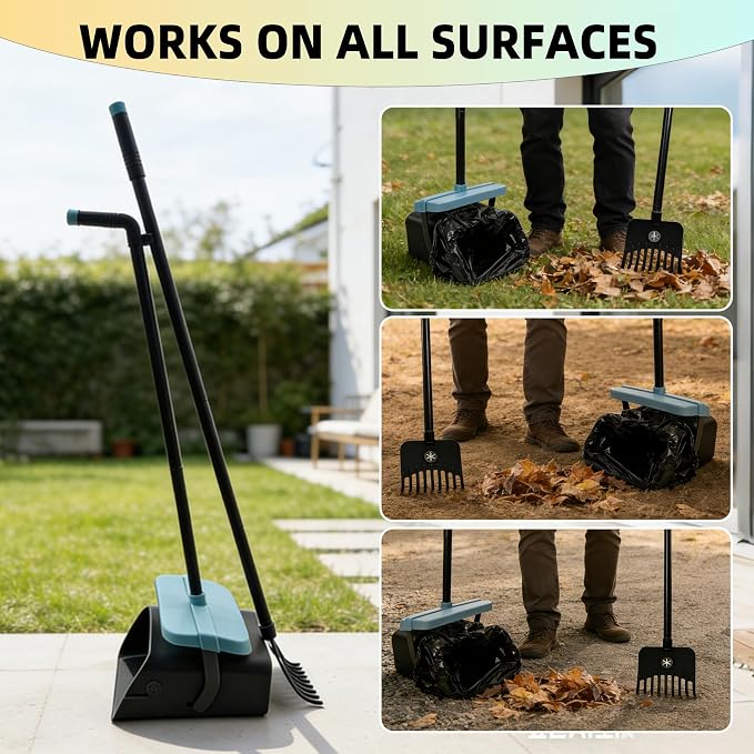 46" Pooper Scooper Swivel Bin & Rake for Large Small Dogs with Bag Attachment, Long Handle Poop Scooper with Lid for Yard (Blue)