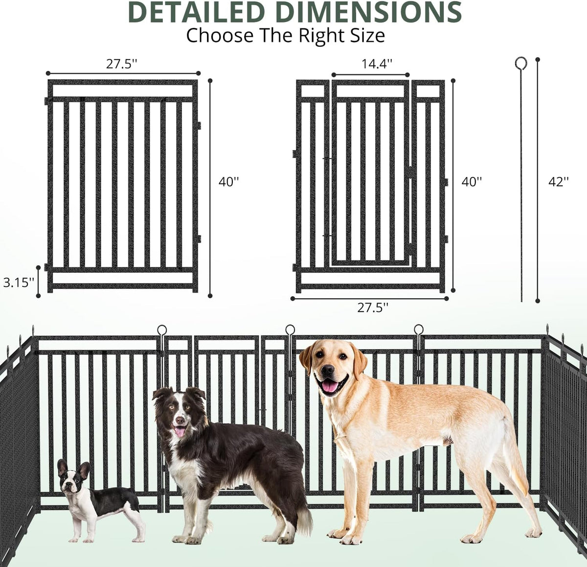 Dog Fence Outdoor Indoor, 40 Inch Height 48 Panels Dog Playpen for Large/Medium/Small Dogs Metal Dog Pen for Yard Camping and RV | Black-Silver