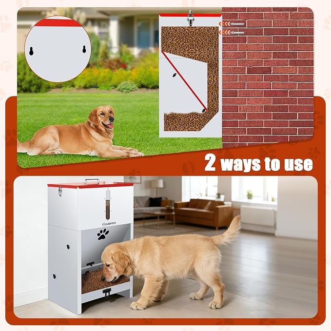 60 lbs Large Automatic Dog Feeder, Outdoor Heavy Duty Pet Feeder for Large Breed Dogs, with Viewing Window and Lockable Door