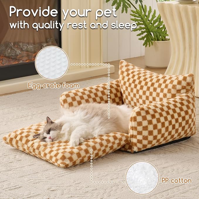 Hollypet Cat Bed Small Dog Orthopedic Couch Beds for Pets up to 20 lbs | Fluffy Multifunctional Double-Layer Warming Kitten Pet Couch Orthopedic Beds with Machine Washable Cover and Non-Slip Bottom
