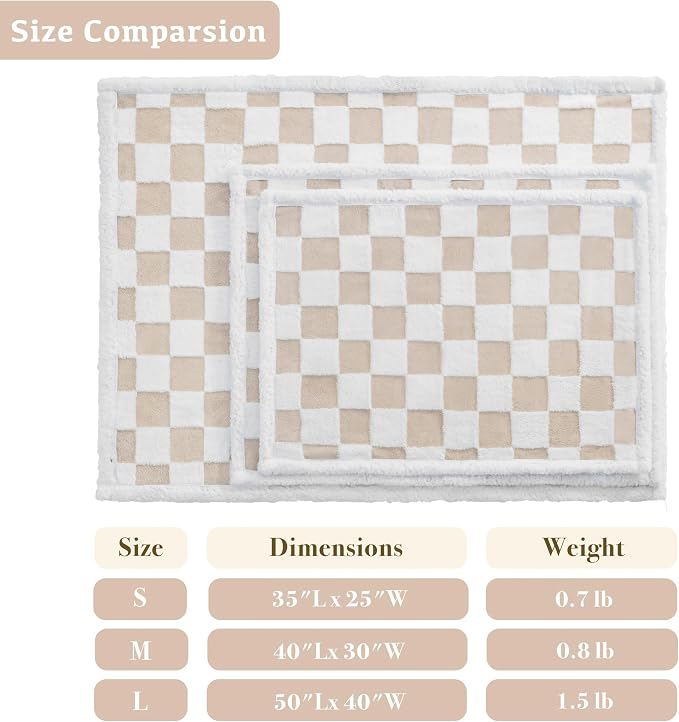 Ohocut Checkered Dog Blanket, Beige Khaki Jacquard Sherpa Blankets for Small Dog and Cats, Cute Aesthetic Style Fluffy Fleece Pets Blanket for Couch Protection Washable, 25"x35"