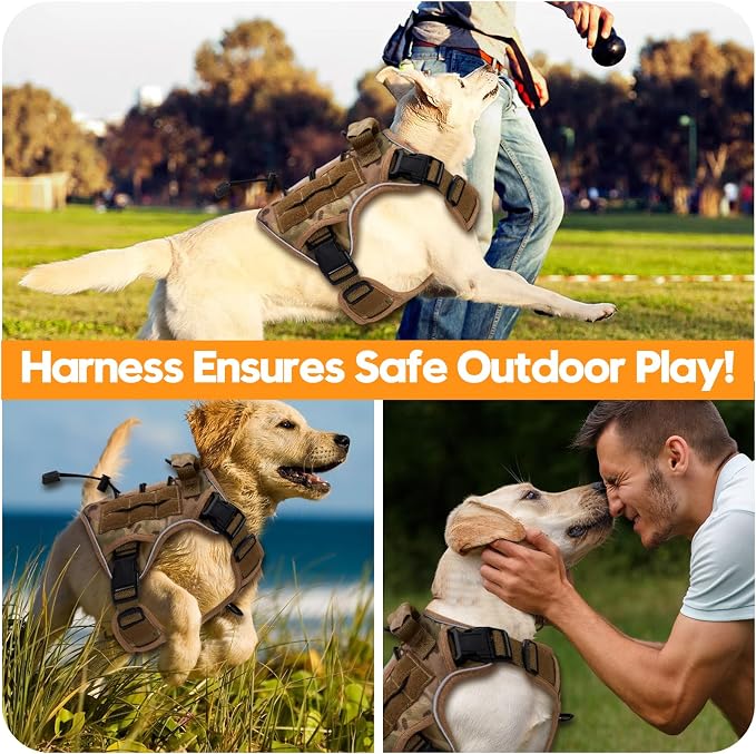 Heavy-Duty Tactical Dog Harness for Large Dogs, No Pull Adjustable Reflective Pet Vest with Molle System, K9 Military-Grade Control for Service Training, Outdoor & 10+ Breeds, Desert Camo, Small