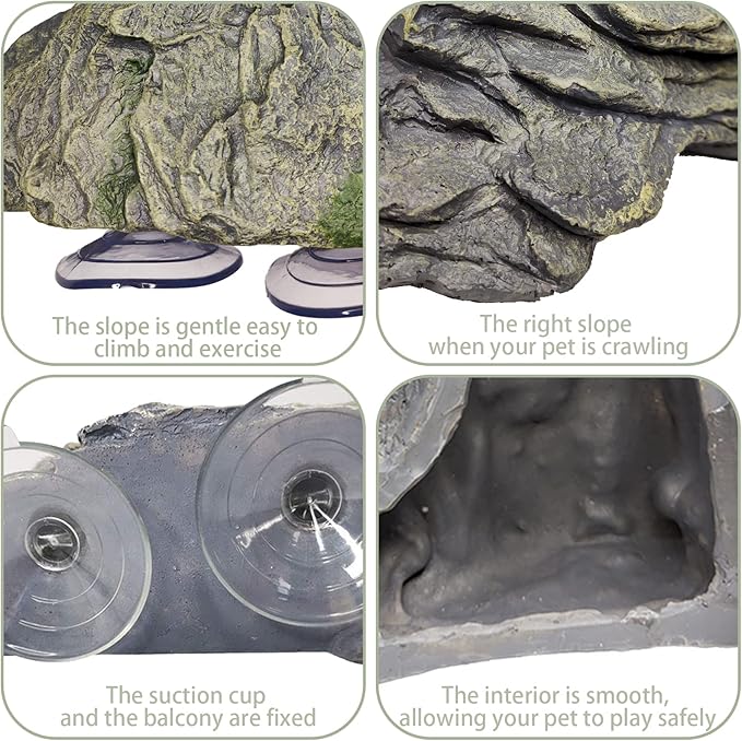 kathson Turtle Basking Platform Baby Tortoise Climbing Ramp Shale Reptiles Dock Resting Terrace Stone Small Aquarium Ornament Rock Landscaping Decoration for Frogs Newts (Large size:7.1”Lx6.3”Wx2.7”H)