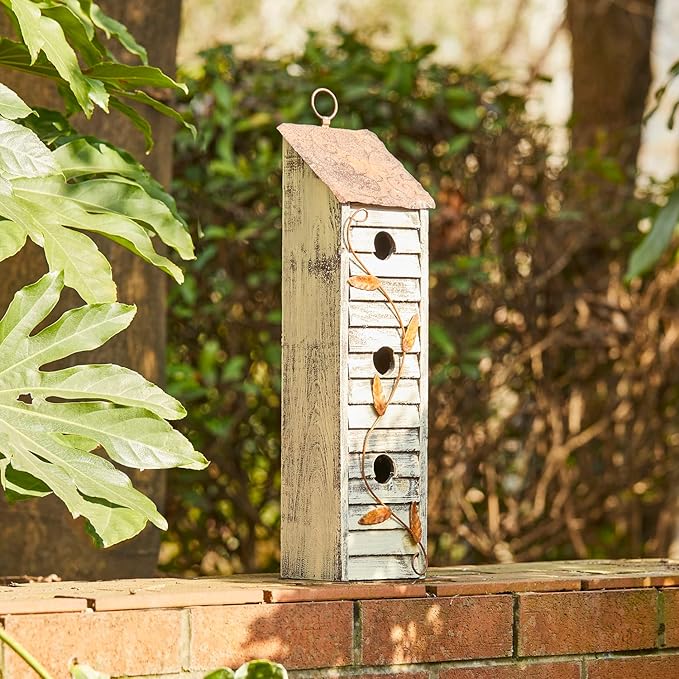 Glitzhome 17.95" H Wooden Three-Tier Hanging Distressed Garden Birdhouse Decorative Bird House for Outdoors