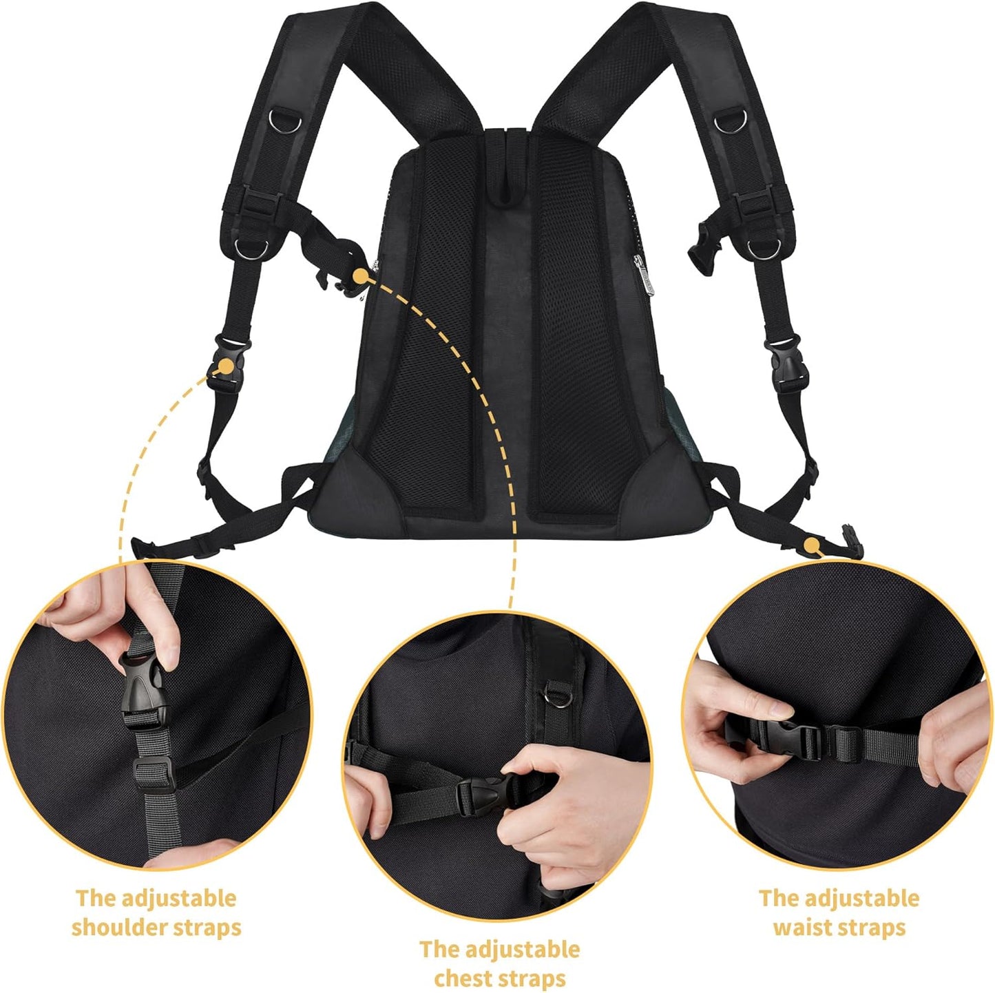 WOYYHO Pet Dog Carrier Backpack Small Dog Front Backpack Ventilated Mesh Dog Travel Back Pack with Safety Belt for Travel Hiking Cycling Outdoor Adventures (Size M: 5-9 lbs, Dark Gray)
