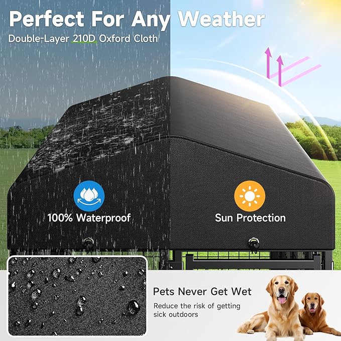 Dog Kennel Outdoor, Weatherproof Outside Dog Kennel with Roof & Swivel Feeders and Removable Dog Door, Outdoor Kennels Dog Enclosure Run for Medium Large Dogs (5'L x 5'W x 5'H)