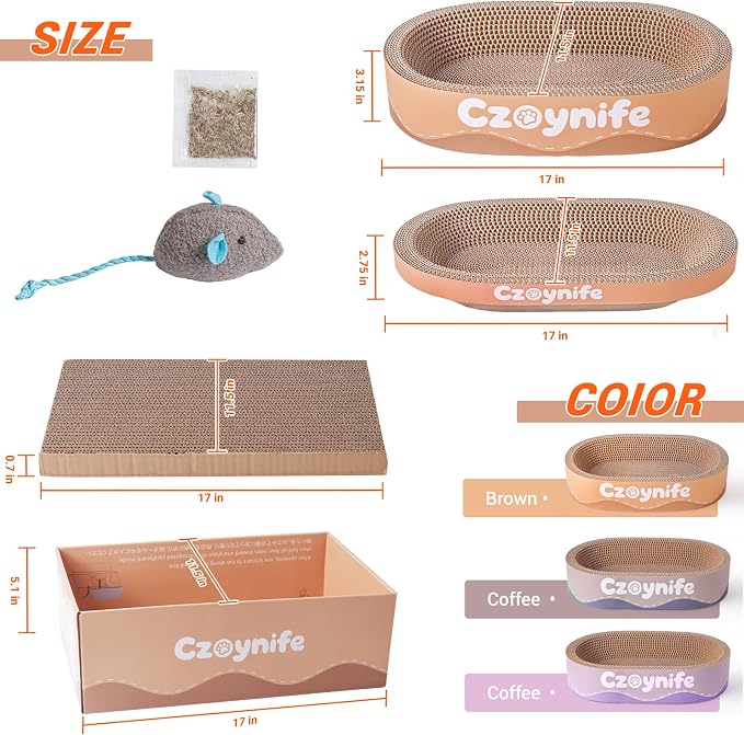 3PCS Cat Scratcher Cardboard, Oval Cat Scratch Pad Bowl Nest for Indoor Cats, Round Cat Scratching Board Corrugated Lounge Cat Bed, Furniture Protector for Couch (Brown, 17 * 11.5 in)
