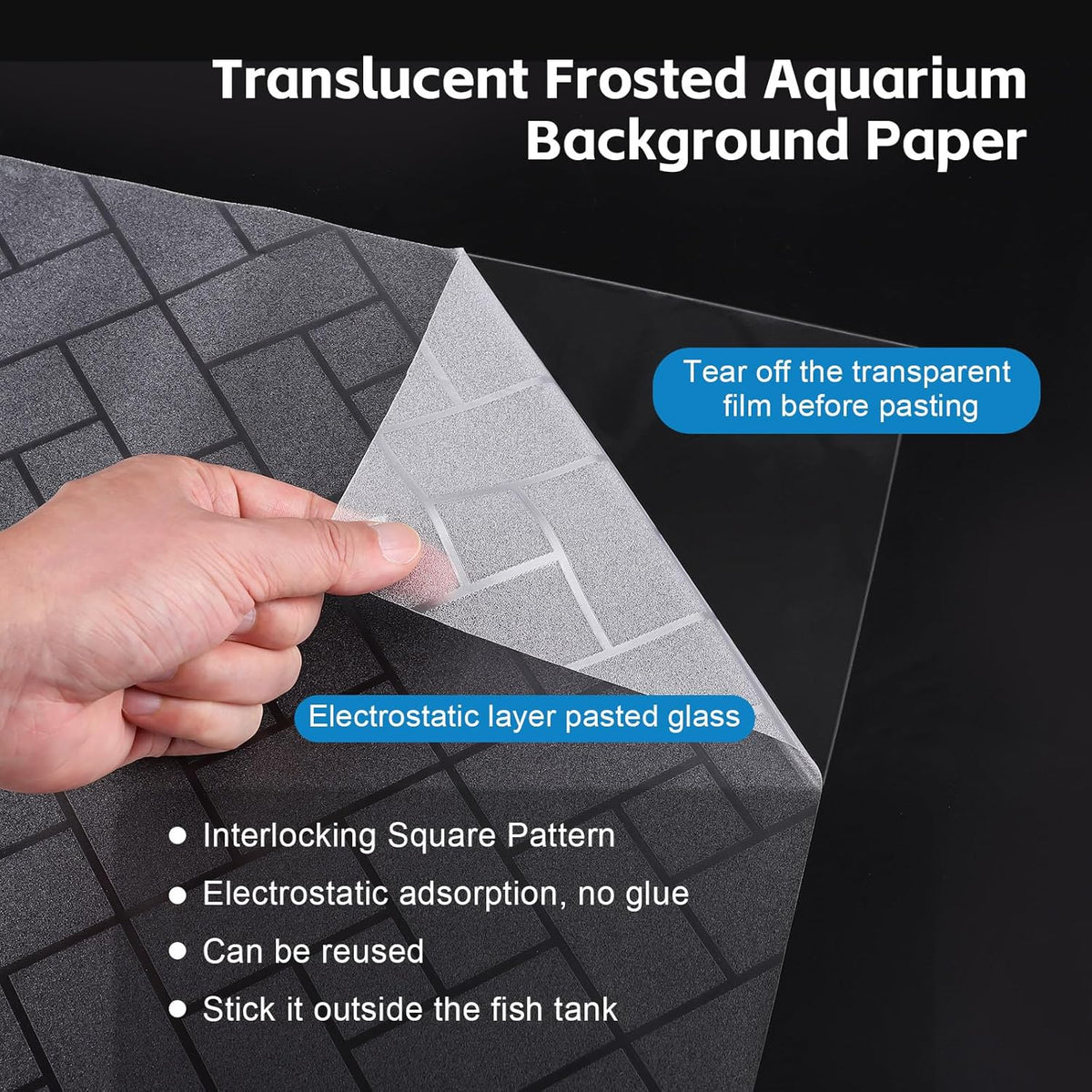 Aquarium Background Paper Decor Fish Tank Backdrop Wallpaper Electrostatic Adhesive, No Glue, Easy to Install, Reusable (19.7”H×59.1" L, Grid Transparent)