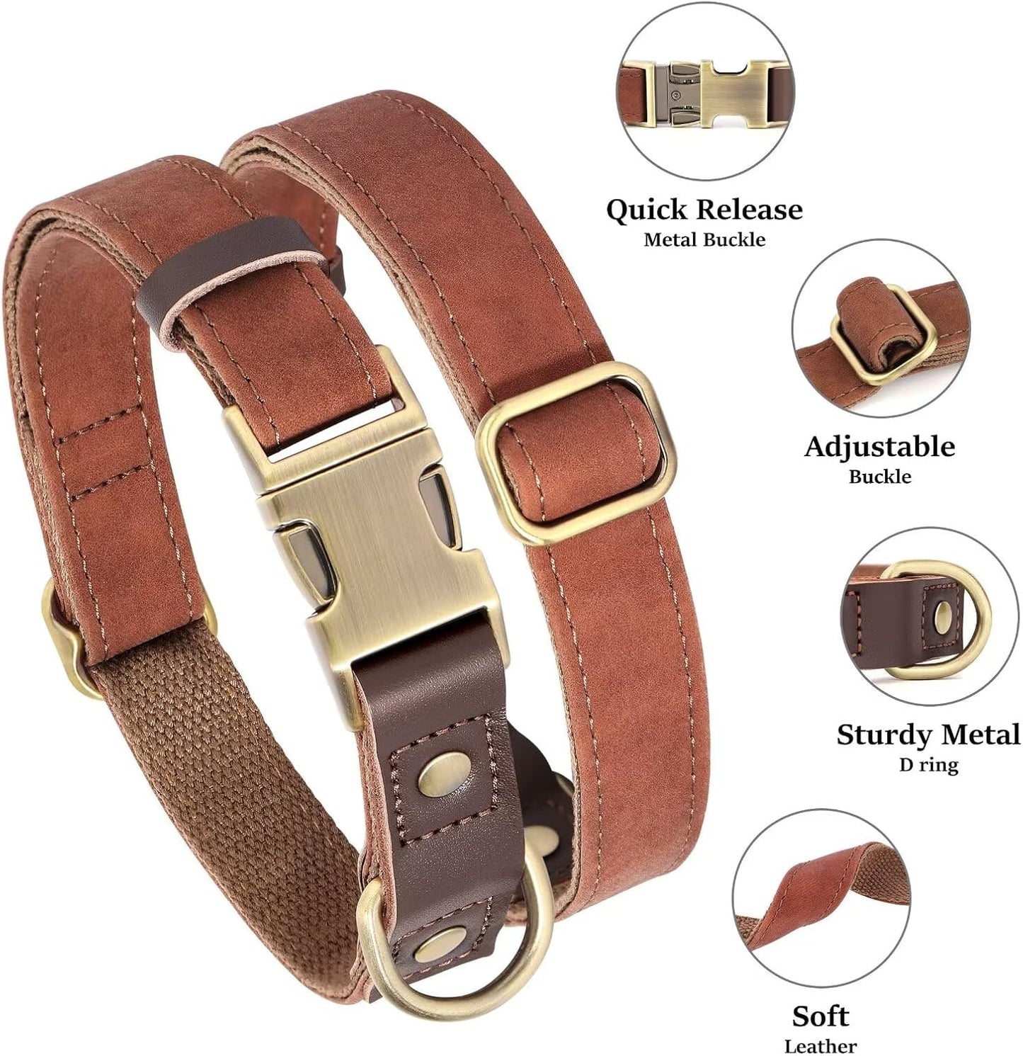 Didog Soft PU Leather Dog Collars for Small Dogs,Classic Adjustable Dog Collars with Quick Release Metal Buckle,Easy Clean and Comfortable with Nylon Lining,Brown,S Neck 10-15"