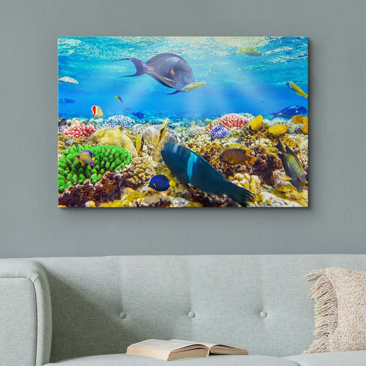 wall26 Canvas Print Wall Art Sunlight Ocean Sea Coral Reef Anemone Fish Nature Animals Photography Realism Rustic Scenic Landscape Wilderness Earth for Living Room, Bedroom, Office - 24"x36"