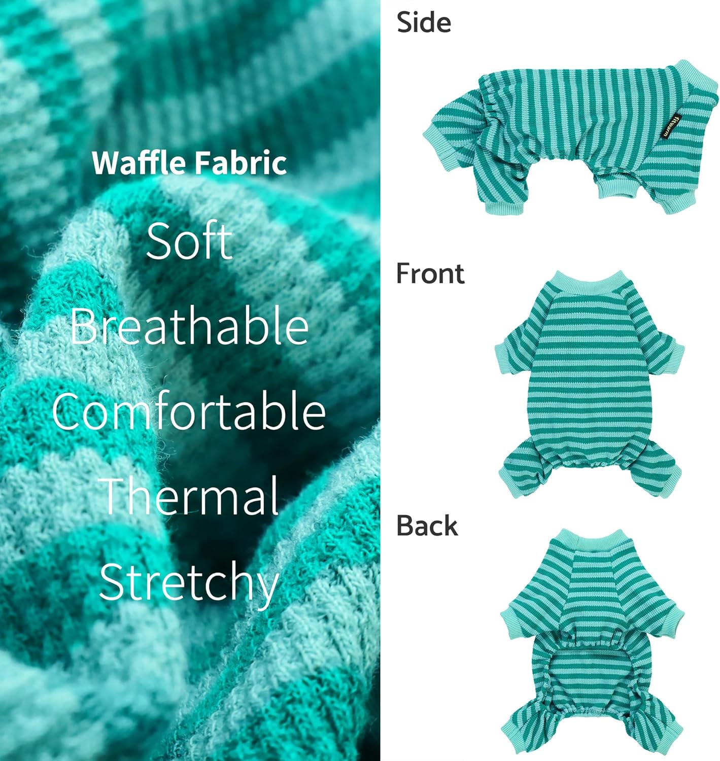 Fitwarm Green and Teal Striped Dog Pajamas, Waffle Dog Clothes for Small Dogs Girl Boy, Puppy Onesie with Feet, Pet Cat Outfit, Large