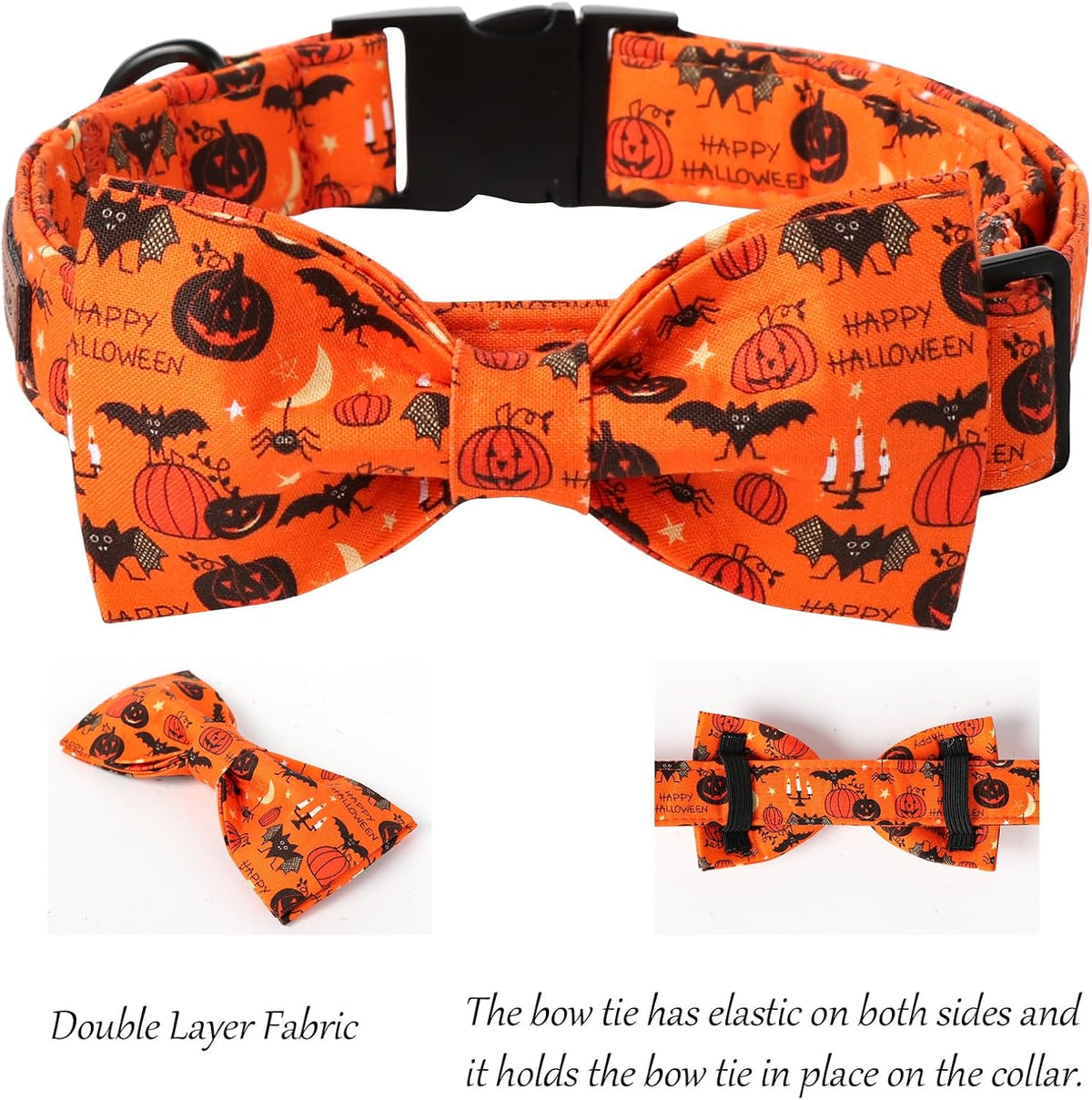 Lionet Paws Fall Halloween Dog Collar, Cute Bat Pumpkin Dog Collar for Small Dogs, Adjustable Cotton Orange Pet Collars Puppy Collar for Small Dogs