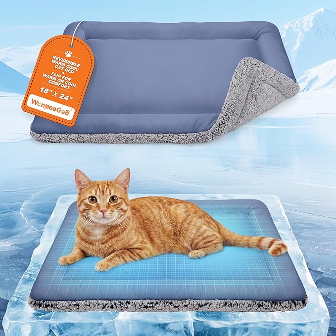 Dog Cooling Mat, Self Warming Cat Bed, Reversible Warm & Cooling Cat Bed, Winter Warm Cat Pad & Summer Cooling Cat Mat for Kittens & Small Dogs, Perfect for Crates, Beds & Sofas, Dark Blue, 18"x24"