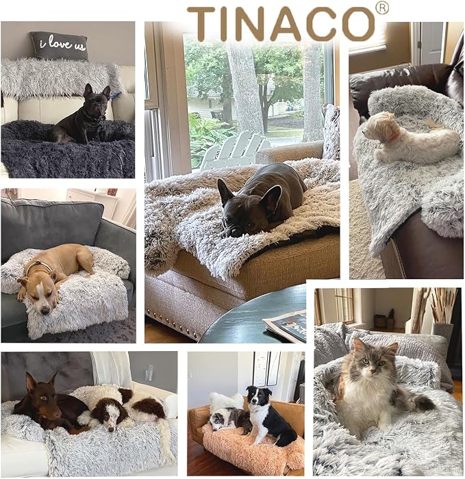 Calming Dogs/Cats Bed Mats, Dog Pad Washable Removable Couch Cover, Plush Long Fur Mat for Pets, Waterproof Lining, Perfect for Small, Medium and Large Dogs and Cats (Desert Brown, 34"x30")
