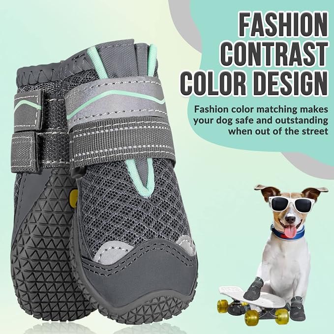 SlowTon Dog Shoes for Large Small Medium Dogs - Breathable Dog Boots for Summer Hot Pavement, Paw Protector for Outdoor Walking Winter Snow, Anti-Slip Rubber Dog Booties for Hardwood Floor (Gray, 0)