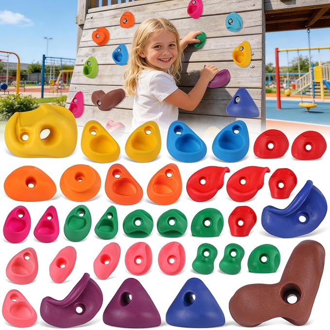 36 PCS Rock Climbing Wall for Kids,Rock Wall Climbing Holds,Adults Climbing Wall Grip Kits Holds Up to 230 lbs for Outdoor Indoor Home Playground Climbing Wall Holds