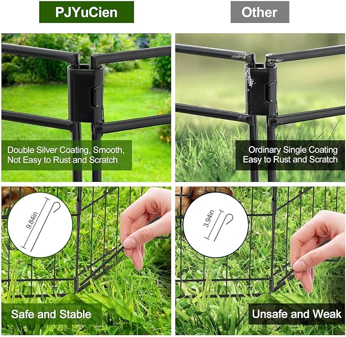 PJYuCien Dog Playpen - Metal Foldable Dog Exercise Pen, Pet Fence Puppy Crate Kennel Indoor Outdoor with 8 Panels 24”H & Bottom Pad for Small Medium Pets