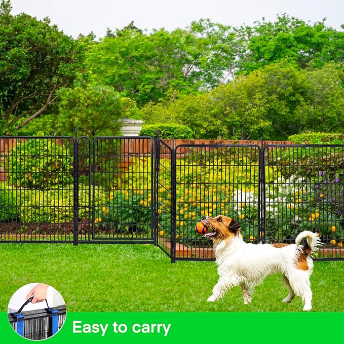 Okaygardn Tall Garden Fences and Borders for Dogs, 48 inch High Garden Fence, 8 Panels Total 17.7 Ft, 21 in Wide Low Threshold Gate. Modular Fencing, Dog Fence Outdoor for Yard. Vegetable Garden Fence