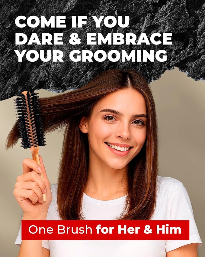 Bossman Boar & Nylon Bristle Round Hair Brush, 2 Inch - Blow Dryer Brush for Styling, Curling, Detangling, and Straightening