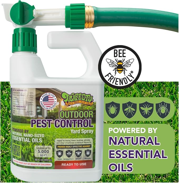 Trifecta Natural Outdoor Pest Control Yard Spray with Essential Oils | Mosquito, Ant, Flea, Tick, Gnat Killer on Contact & Repellent Treatment for Insects Bugs | Safe Around Kids & Pets | 32oz