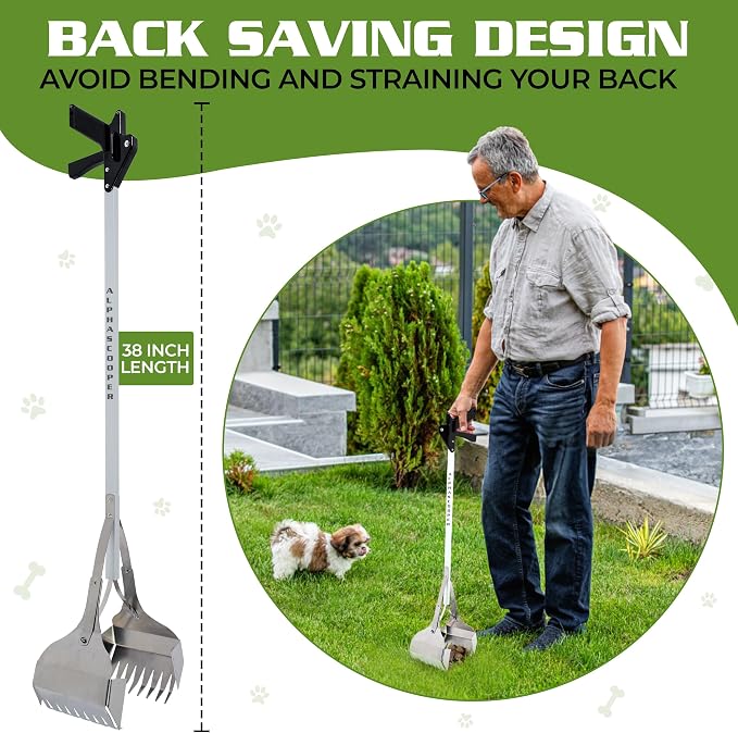 Dog Pooper Scooper for Yard - 38" Lightweight Ergonomic Handle, Rust-Resistant Aluminum, Jaws Technology Poop Scooper for Dogs