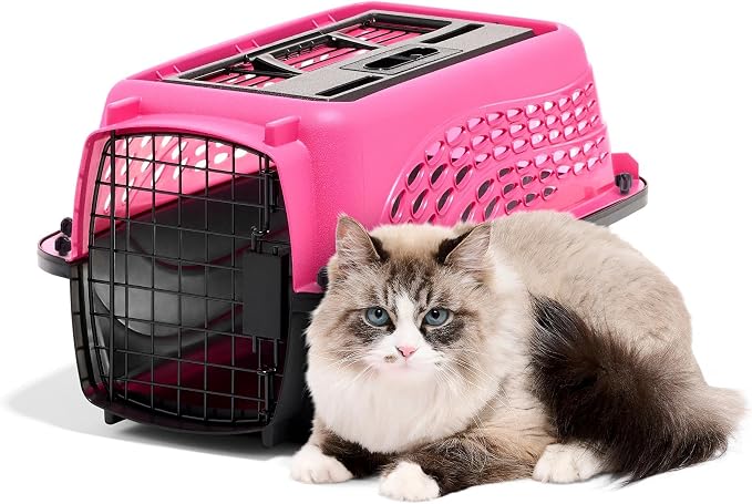 Petmate Dog Crates for Small Dogs & Cat Carriers, Two-Door Plastic Pet Kennel, Top & Front Loading, XS 19" For Dogs Up To 10 lb, Pink | Plastic pet kennel made in USA, for small pups and kittens, dual entry design, great for travel and vet trips, easy ...
