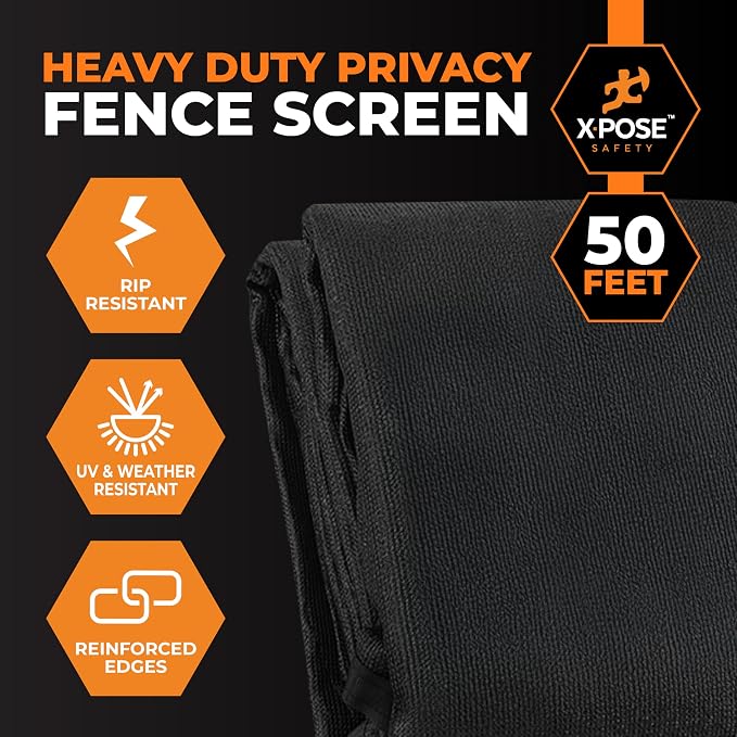 Xpose Safety Privacy Fence Screen 5’ x 50’ (36 Pack) – Bulk Half Pallet – Heavy Duty Black Mesh with 90% Visibility Block, UV Protection – Includes Cable Ties for Garden, Yard, Nursery, Kennel,Dog Run