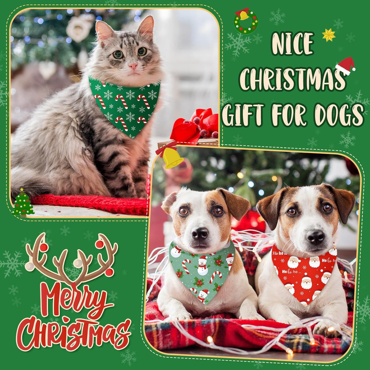 Weewooday 50 Pcs Christmas Bandanas for Dogs Xmas Bandanas Bulk with Santa Snowflake Candy Cane Soft Bibs Adjustable Triangle Doggie Scarf for Small Medium Large Pet (25.6 x 17.7 x 17.7 Inch)