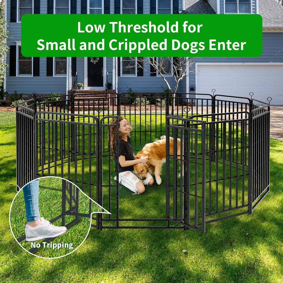 Dog Playpen Outdoor 16 Panels Heavy Duty Dog Fence 47" Height with Thick Pipe Anti-Rust with Doors Portable for RV Camping Yard, Total 36FT, 103 Sq.ft, Snowy Black
